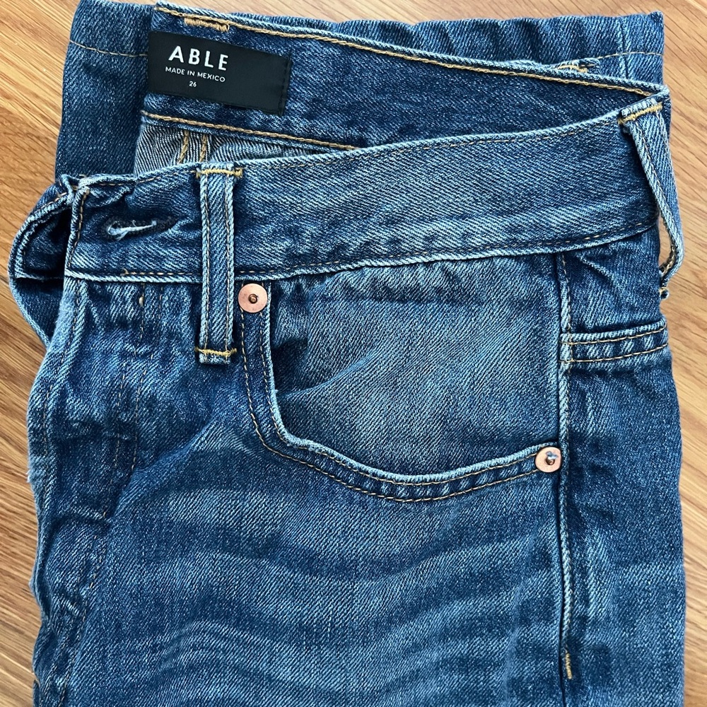 ABLE boyfriend jeans, button fly, 25” inseam